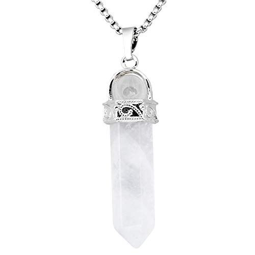 KYEYGWO Reiki Chakra Hexagonal Collier en Pierre Precieuse pour Femme et Homme, Prisme Pointé Protection Pendentif en Pierre de Cristal d'Énergie avec...