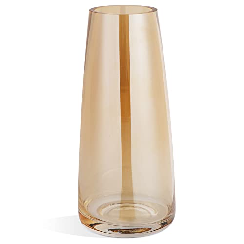 SANFERGE Kristallklare Glas-Blumenvase mit goldenem Randdekor, Ins-Stil, Blumenarrangement-Vase für Heimbüro-Dekoration, 21,6 cm, runder Bernstein Cover