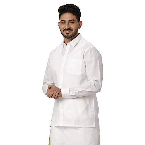 Image of RAMRAJ COTTON Mens White Cotton Rich Solid Full Sleeve Shirt