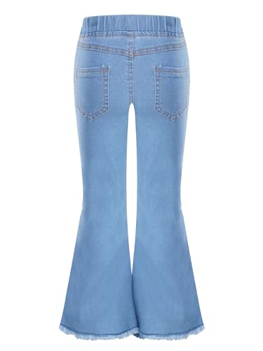 Jhaoyu Girls Washed Blue Flare Jeans Elastic Waist Wide Leg