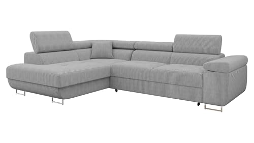 Mirjan24 Ecksofa Torezio Cord mit Bettkasten, Einstellbare Kopfstützen, Sofa mit Schlaffunktion, Eckcouch für Wohnzimmer, L-Form Couch mit Bettfunktion (Poso 110, Seite: Links)