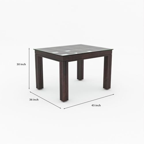 Image of Solid Sheesham Wood Dining Glass Top Table Set of 4| Wooden 4 Seater Dining Table with 4 Chairs with Cushion|Wood Dining Table & Chairs for Home, Restaurant, Cafe,Dining Room|Walnut Finish