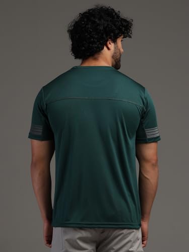 Image of CHKOKKO Men's Sports Activewear Tshirt Solid tee with Reflective Half Sleeve Regular Fit for Running Yoga Training Activities Navy