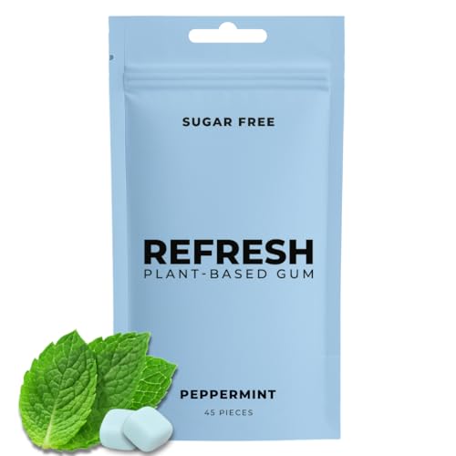 Refresh Gum Peppermint – Xylitol, Sugar Free Chewing Gum Pouch, Natural Flavor & Organic Ingredients – Aspartame Free, Plant-Based, Non-GMO – 45 Pieces