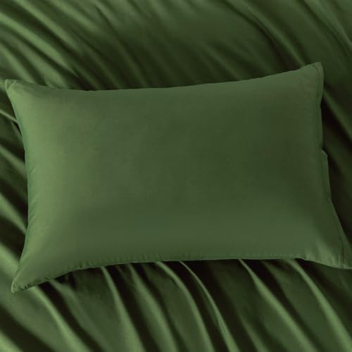Image of Queen Size Zipper Pillow Cases Set of 2,Deep Olive Green,20x30 Inches