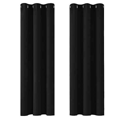 Deconovo Super Soft Room Darkening Curtains Thermal Insulated Eyelet Curtains Blackout Curtains for Boys Bedroom Black 42 x 84 Inch 2 Panels