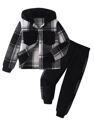 Toddler Boy Clothes Plaid Hooded Long Sleeve Sweatshirt And SweatPants With Pocket-2 Piece Boys Outfits