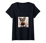 Photo Gallery donna yorkshire terrier cucciolo cuore e fiori grafica maglietta con collo a v Photo Gallery donna yorkshire terrier cucciolo cuore e fiori grafica maglietta con collo a v