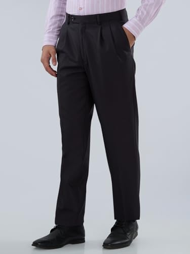 Image of Park Avenue Men Comfort Fit Solid Pattern Poly Wool Blend Double Pleat Formal Trouser