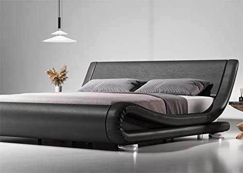 SHA-CERLIN-King-Size-Upholstered-Bed-Frame-Deluxe-Low-Profile-Sleigh-Bed-with-Faux-Leather-Ergonomics-Headboard-No-Box-Spring-Needed-Easy-Assembly-Black