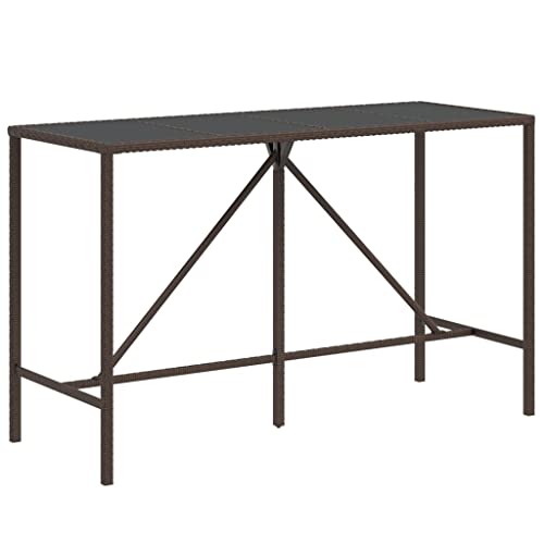 Mhdvray Table de Bar de Jardin en Résine Tressée avec Plateau en Verre Trempé, Mange-Debout Extérieur Rectangulaire pour Terrasse et Balcon, 180 x 70 x 110...