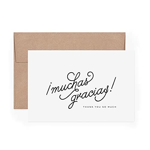 Bliss Collections Thank You Cards with Envelopes, Pack of 25, 4×6 Folded, Tented, Bulk, Muchas Gracias Design Perfect for Wedding, Bridal Shower, Baby Shower, Birthday, Funeral or Just to Say Thanks