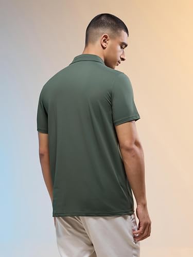 Image of TECHNOSPORT Men's Solid Slim Fit Polo Collar T-Shirt COTFLEX Half Sleeve Button Polyester for Gym Running Workout UPF50+ Anti Odour