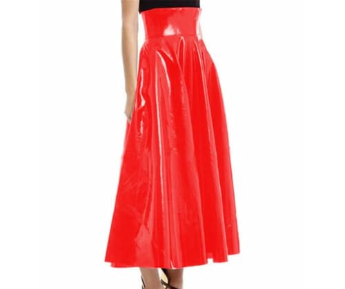 Womens High Waisted Faux Leather Pleated Skirt Flared Midi Swing Skirt with Zipper Back4