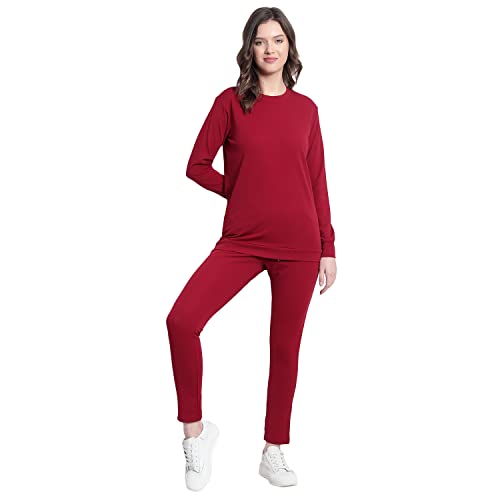 Image of RABBY Womens Poly Cotton Regular Fit Solid Track Suit with Round Neck and Full Sleeves Ideal for Yoga Workout Running and Daily Sportswear for Girls and Women