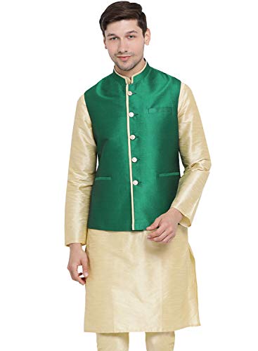 Image of VASTRAMAY Men's Beige Cotton Silk Blend Ethnic Jacket