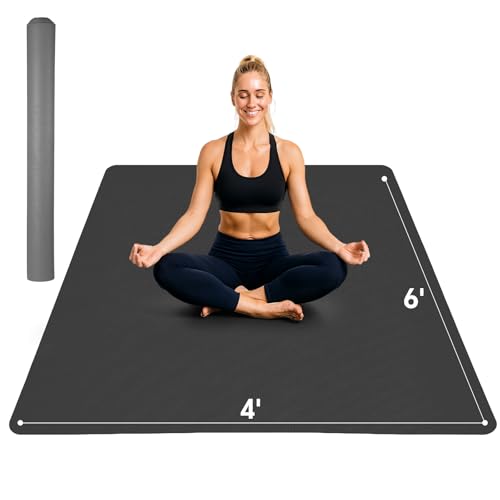 Stepwaver Extra Large Yoga Mat 6x4(1/4 Thick) Non-Slip Ultra Durable Wide Workout Mat Wide Exercise Mats for Home Workouts Yoga Pilates Stretching (Barefoot Exercise) - Black