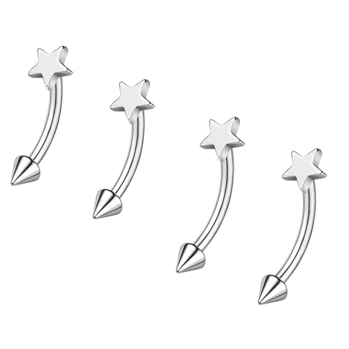 ZS 2 Pairs Stainless Steel Eyebrow Rings, 16G Curved Belly Rings Navel Barbell Helix Daith Tragus Earrings, 8/10mm Spike Vertical Labret Lip Piercing Jewelry