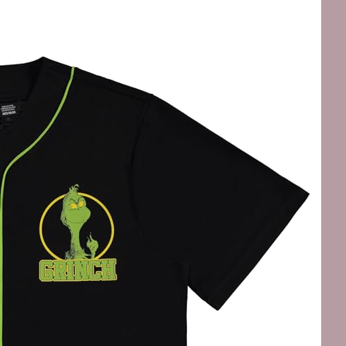 Camisa de beisebol masculina The Grinch - Camisa masculina clássica de beisebol com botões de malha
