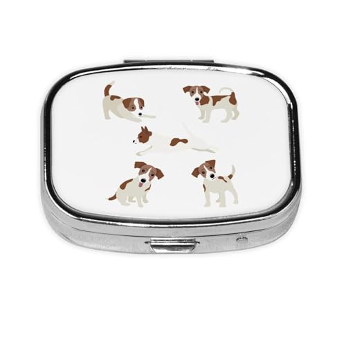 ピルケース 薬ケース 2段分割 ラッセルテリア 犬柄 小型 ピルケース 長方形 薬入れ 薬箱 軽量 耐久性 飲み忘れ防止 携帯型 コンパクト