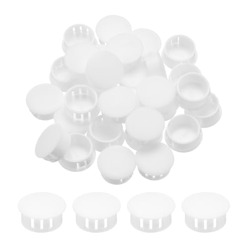 Image of MECCANIXITY 64PCS 20mm(13 /16 inch) White Plastic Hole Plugs, Flush Type Panel Hole Plugs Insert End Caps for Locking Hole Tubes Furniture Cabinet