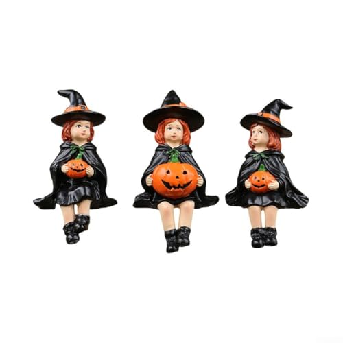 Sawhamale Juego de figuras de bruja de calabaza de resina caprichosa, decoración de Halloween de 3 piezas para repisa interior, mesa y salpicadero, 18 x 13 x 8,5 cm