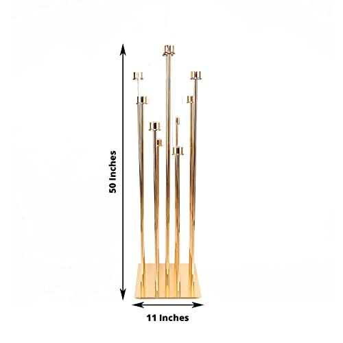 BalsaCircle 50-Inch Gold tall Candelabra Candle Holder Centerpiece with Glass - Wedding Reception Party Dining Table Home Decorations