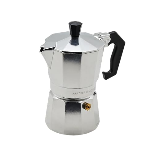 AKINDA Home - Caffettiera classica in alluminio cromato da 2 tazze con manico bakelite - caffettiera 2 tazze - moka classica - alluminio moka - caffettiera compatta - caffettiera cromata