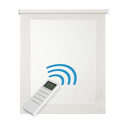 Estor Motorizado Screen Estor Enrollable de Tejido Técnico con Motor y Mando Estores Eléctricos Automáticos con batería Aislante Térmico Translúcido STORESDECO Blanco 160x250 cm