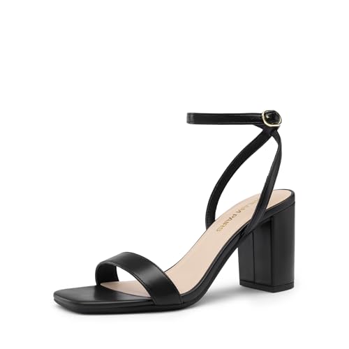 DREAM PAIRS Women's Chunky Heels Square Open Toe Ankle Buckle Strappy Block Heeled Sandals for Party Wedding Daily