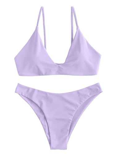 Image of ZAFUL Women's Tie Back Padded High Cut Bralette Bikini Set Two Piece Swimsuit