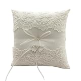 Oreillers de porteur d'anneau, oreiller de porteur d'alliance perle dentelle 8 pouces cous...