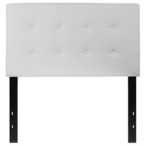 Bizchair Button Tufted Upholstered Twin Size Headboard In White Vinyl #TOP5