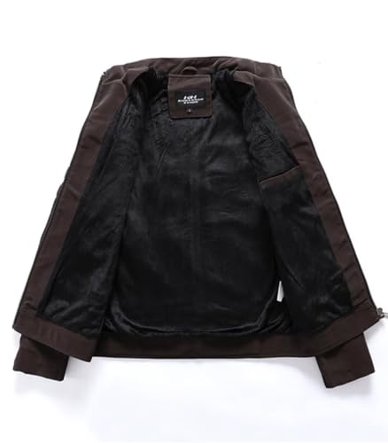 INVACHI Men's Faux Leather Padded Lining Jacket Motorcycle Zipper Jacket with Stand Collar4