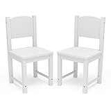 Timy Toddler Wooden Chair Pair, Kids Furniture for Eating, Reading, Playing 2 Pack (White)