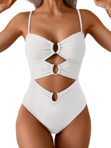 Image of Eomenie Womens Cutout One Piece Swimsuit with Ring Linked Sexy Monokini Bathing Suit for Beach Vacation