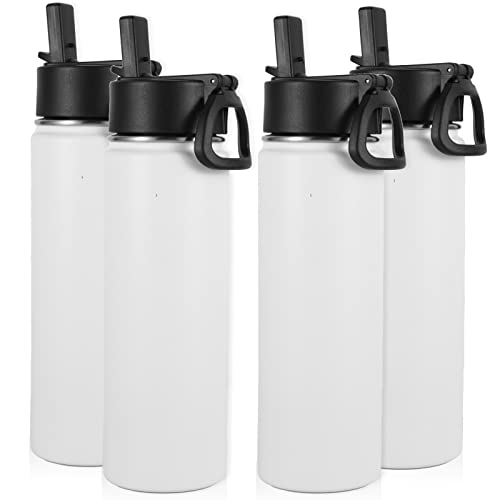 Image of Volhoply Insulated Water Bottles with Straw Bulk 4 Pack, Not Suitable for Sublimation, 22 oz Stainless Steel Double Walled Vacuum Sports Bottle with Handle Lid,(White,4 Set)