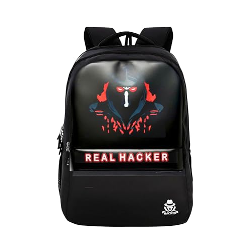Image of HACKER Laptop Backpack for Men & Women | Stylish & Printed Backpack | Durable School, College & Office Bag | Spacious Travel Backpack with Padded Laptop Compartment & Adjustable Straps