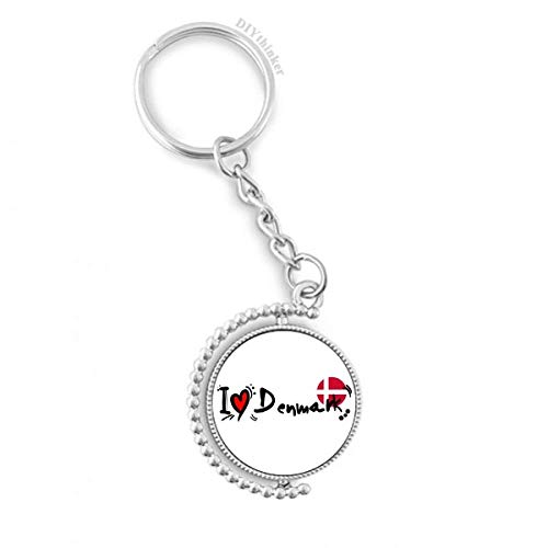 Porte-clés keyholder Danemark avec anneau rotatif et illustration drapeau cœur 1,2x3,5
