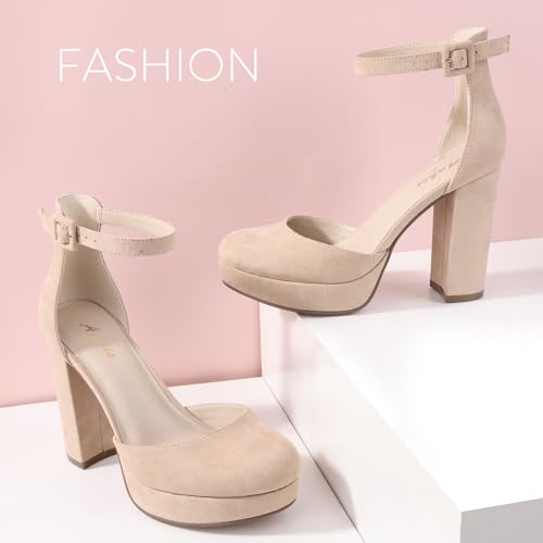 Image of Ankis Black Platform Closed Toe Heels for Women, Womens Heels Closed Round Toe Chunky Block Pumps Shoes, 4 Inch