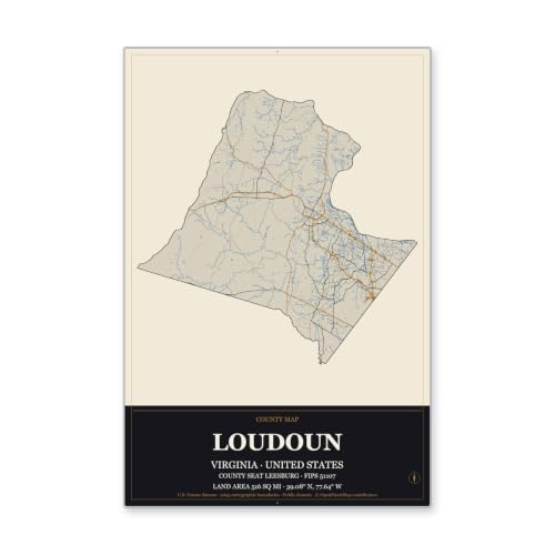 Loudoun County Virginia Road Map Aluminum Sign, Museum Plaque, 8" x 12"