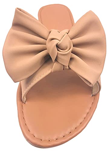 Image of Tiara Women's Bow Sandals, Slip On Flat Slides with Bow Detail | Cute Summer Sandals, Cushioned for All-Day Comfort - Great for Beach, Vacation & Everyday Wear