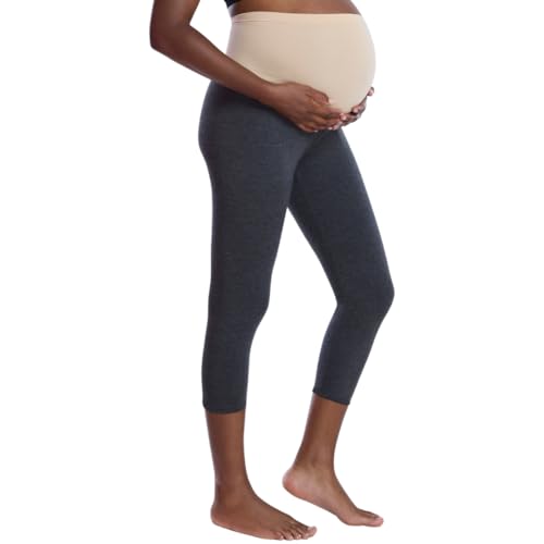 Motherhood Maternity Women's Essential Stretch Crop Secret Fit Over The Belly Pregnancy Legging, Charcoal, Medium
