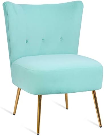 LOVSPATIO Armless Accent Chair,Floral Pattern Corner Chair,Linen Fabric Living Room Chair with Thick Sponge Cushion and Metal Legs (Green)