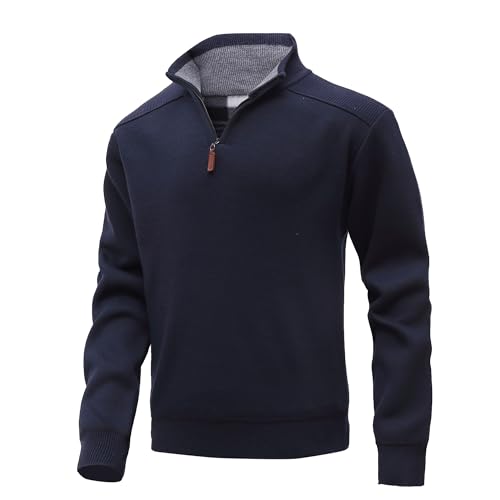 MeiLayM Mens 1/4 Zip Neck Jumper Warm Turtleneck Sweater Knitted Turtleneck Sweater Slim Fit Pullover Long Sleeve Lightweight Pullover Sweaters Blue,L