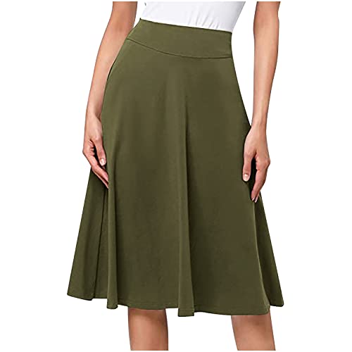 Ladies High Waist Knee Length Skirts Casual Solid Color Comfortable Flared Skirt for Women Flowy Pleated Skirts