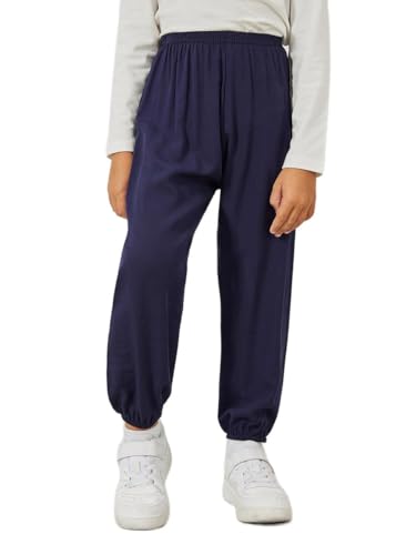 Solid Lightweight Pants with Elastic Waistband Navy Blue 3-4 YRS