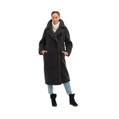 UGG Women's Gertrude Long Teddy Coat, Ink Black, M