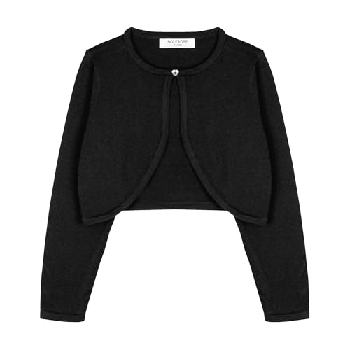 Bolerose Girls Long Sleeve Cardigan Childrens Kids Bolero Shrug (Black, 7-8 Years)