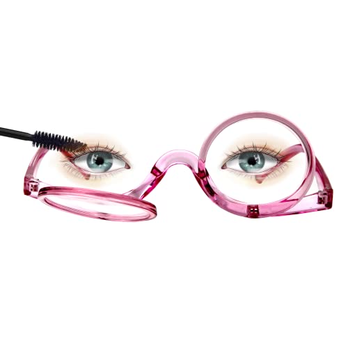 MMOWW Makeup Reading Glasses for Womens, Dual Lens Magnifying Flip-Down Spin Fashion Glasses (Pink, +1.5)